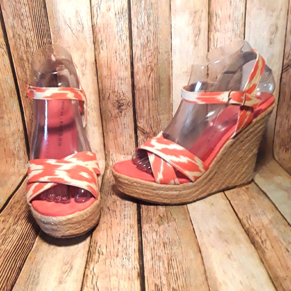 Chinese Laundry Women's 'Dance Floor' Orange & Cream Wedge Sandals Size 8M